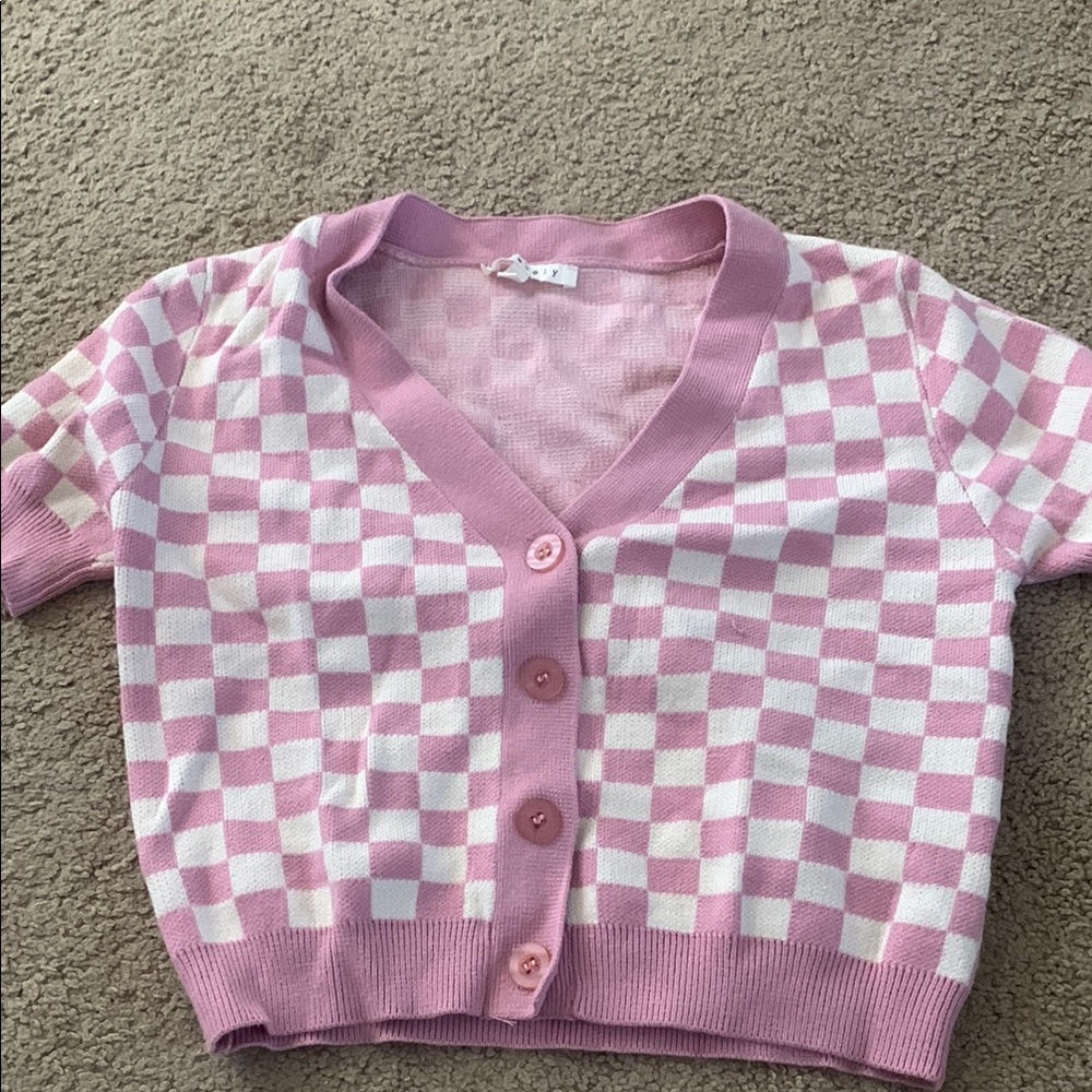 Women's Pink Checkered Crop Top